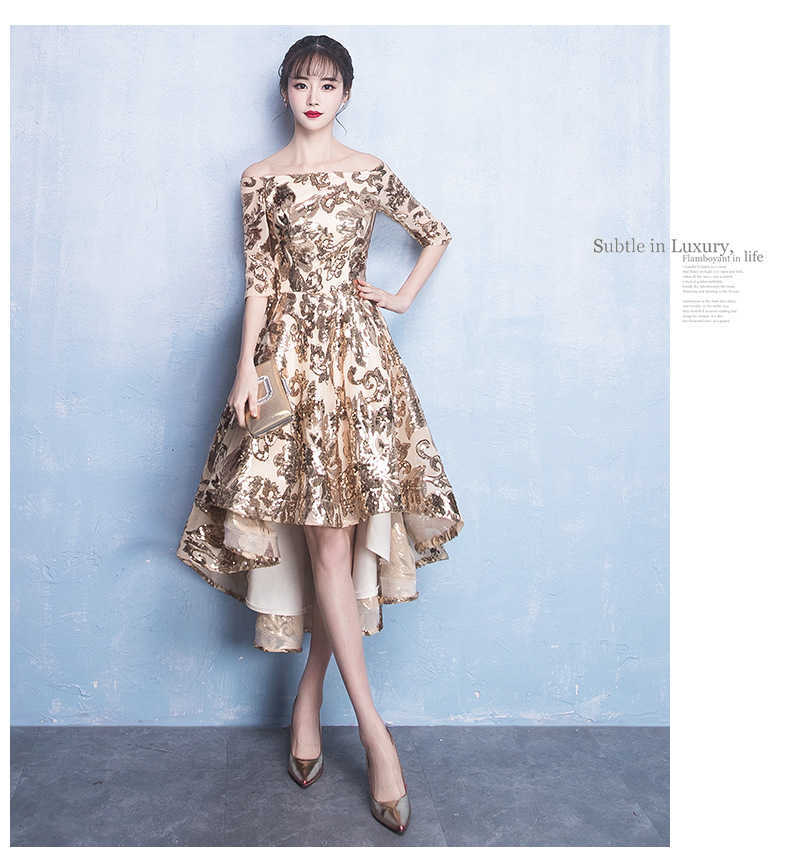 

Gold short paragraph shoulder French Sheath Office Lady Polyester V-Neck Knee-Length Zippers 210603, 01