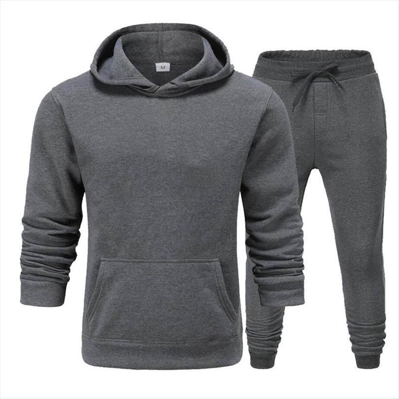 

spring sports and casual joggers men tracksuits sets solid hoodies pants sweatshirt sportswear suit hoody running set, Gray