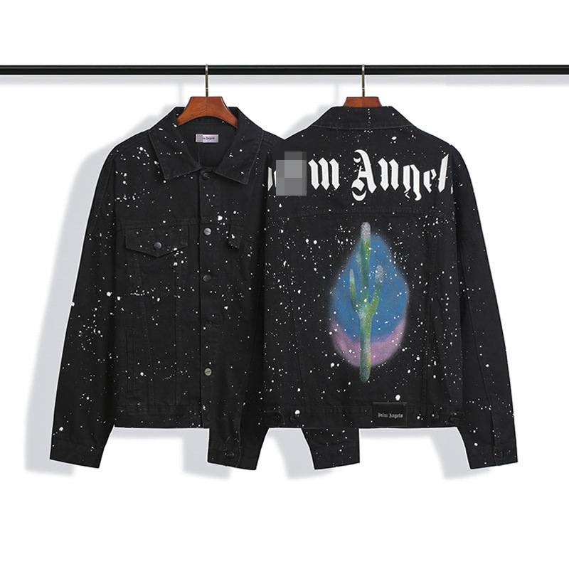 

Angel Palm jeans beheaded bear splash ink letter cactus wash make old jacket, Black;brown