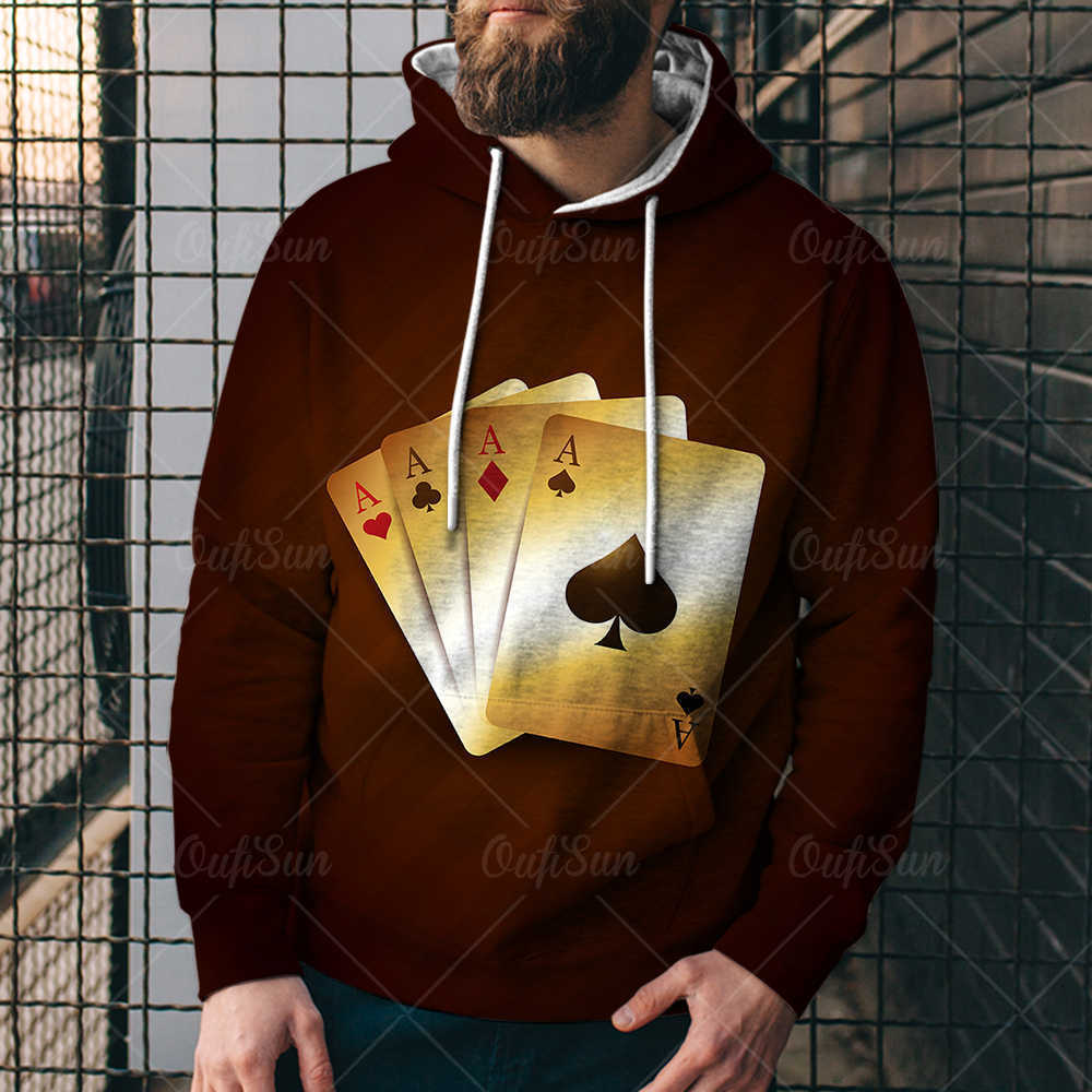 

spring and autumn fashion new cool poker 3d digital printed sweater street fashion men's loose sports hoodie8bkl, Black