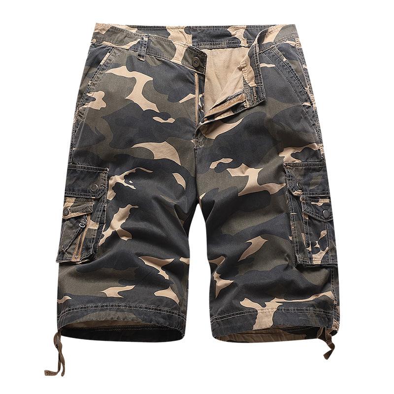 

Men's Shorts Summer Cotton Multi Pockets Ribbons Short Pants Male Military Tactical Camo Casual Cargo For Men Streetwear, Blue