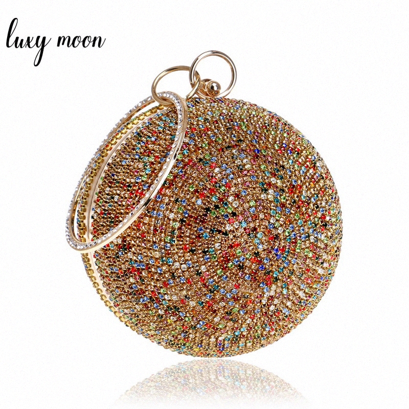 

new arrival women evening clutch bags full crystal diamonds round shaped clutches lady handbags wedding purse chain shoulder bag l3bk#