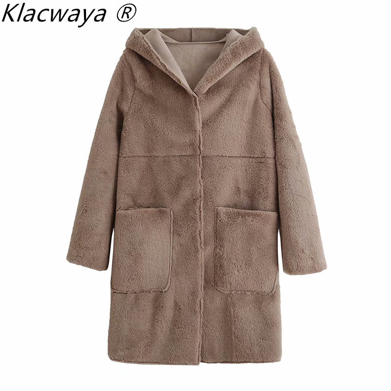 

Woman Jacket Mujer Chaqueta Femme Veste Kobieta Kurtka Teddy Coat Faux Fur Manteau Long Drown Winter Giacca Donna Surchemise 210521, Dark brown