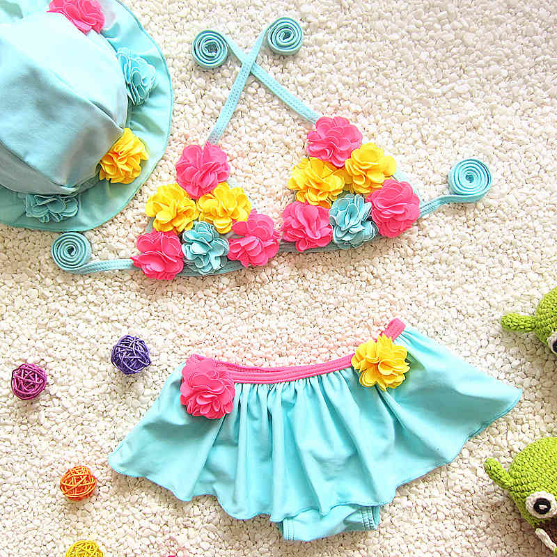 Piece Girl Three 2021 Baby Set of Korean Big, Middle and Small Flower Bikini Swimsuit-image-678538159