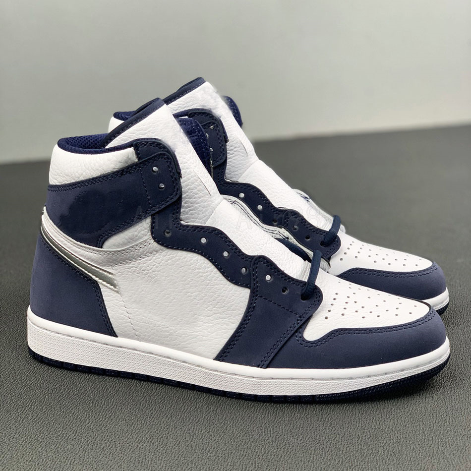 

High 1 Mens Basketball Shoes Jumpman 1s Midnight Navy Trainers Metallic Silver Sports Sneakers, 01