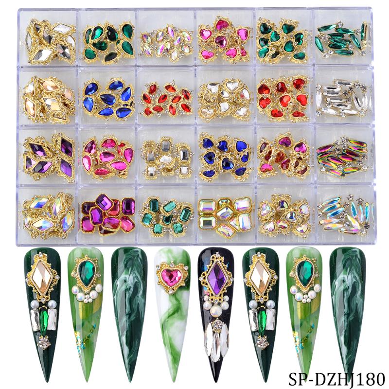 

Nail Art Decorations 1 Box Luxury Metal Heart Letter Logo Alloy Charms 3D Rhinestone Crystal Zircon For Manicure Decoration Accessories