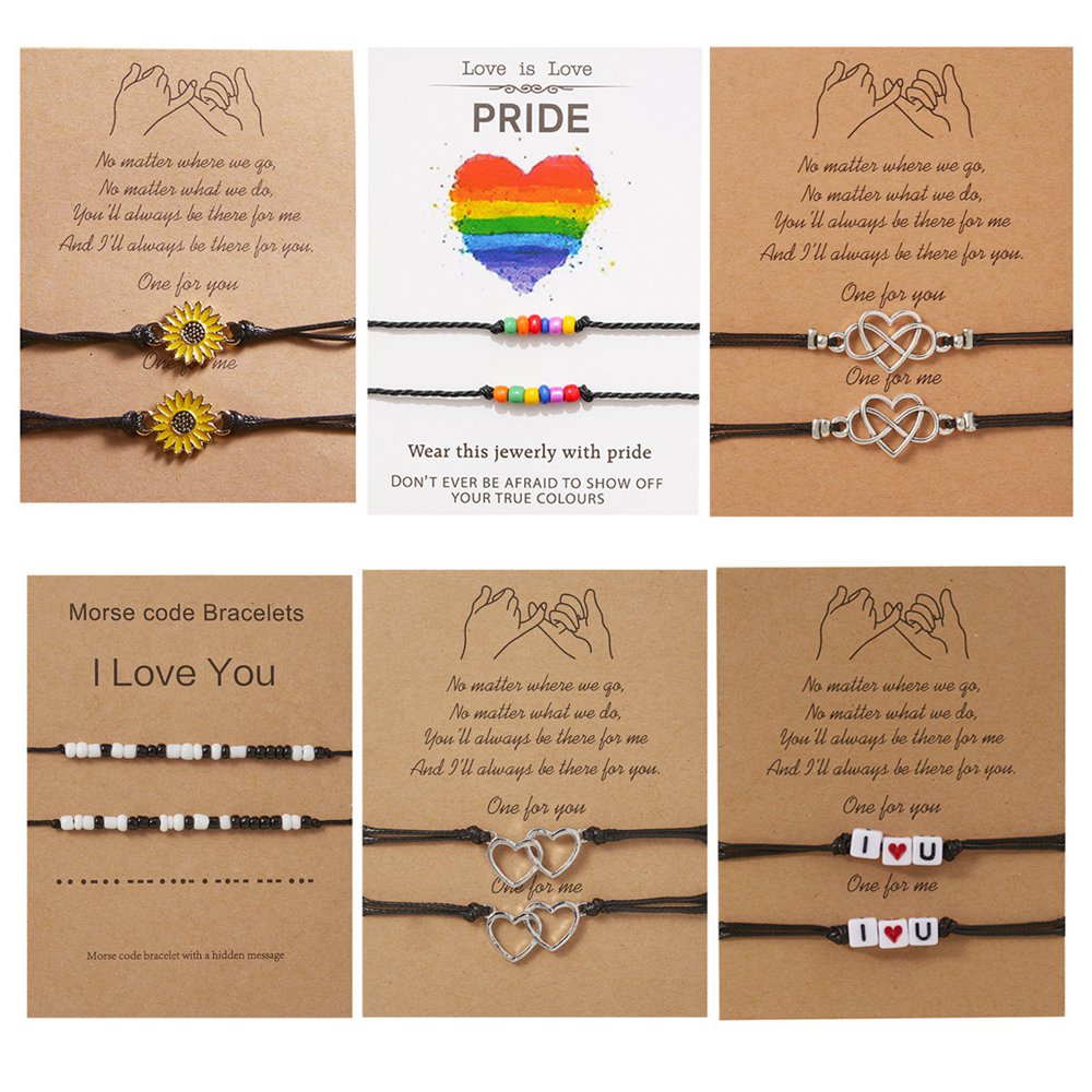 hot selling personalized beads bracelets strands black and white volcanic stone sunflower 2 woven adjustable couple paper card Bracelet Set-image-721332789