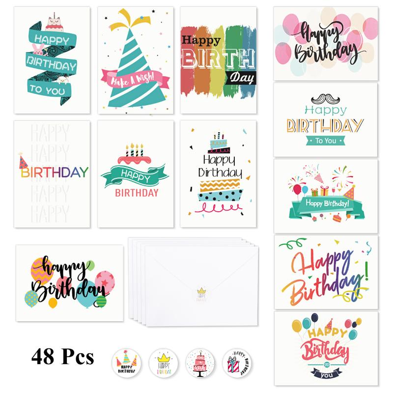 

Greeting Cards Partykindom 48PCS Birthday With Envelopes Stickers