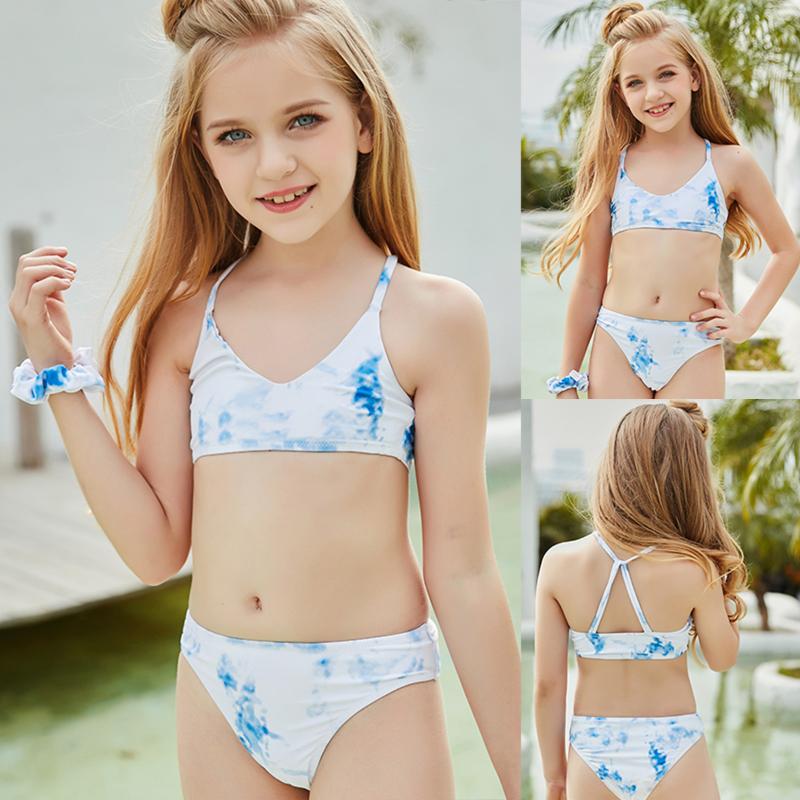 

One-Pieces Girls Holiday Cute Gradient Color Bikini Set Two Piece Swimsuit Bathing Suit Water Sports Shoulder Beach, White
