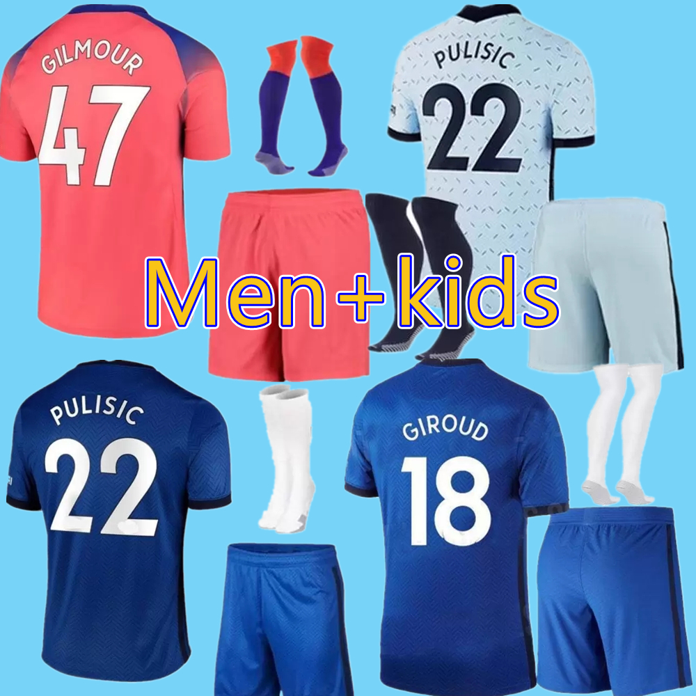 

kids 2020 2021 football kits kante willian soccer jersey football shirts 20/21 home blue giroud abraham pulisic away third kids footbal kits, Black