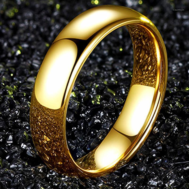 

Cluster Rings JUCHAO Smooth Stainless Steel Couple Gold Simple 6MM Women Men Lovers Wedding Jewelry Engagement Gifts