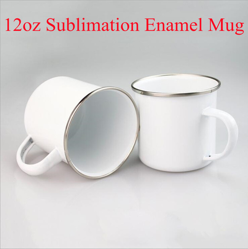

12oz Sublimation Enamel Mug DIY Silver Rim Coffee Cups Sealed And Leak Proof Single Wall Bottle A16, Customize