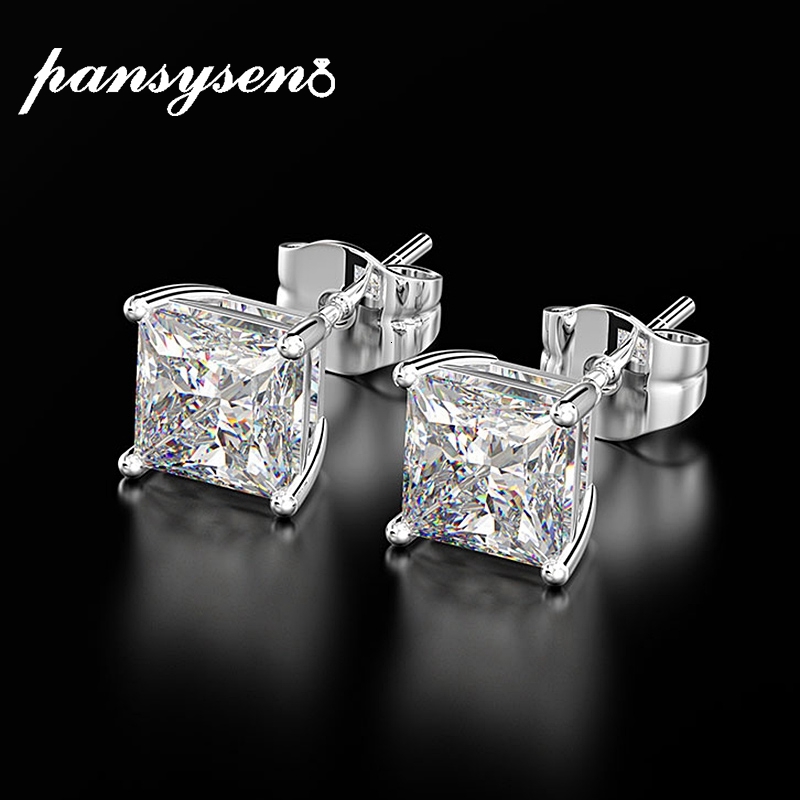 

Charm Pansysen Classic 6mm 7mm 8mm Square Made Moissanite Wedding Commitment Study Earrings for Women 925 Sier Fine Jewelry Gifts, Golden