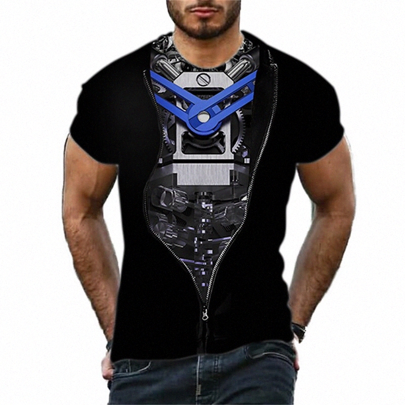 Men's T shirt 3D Print Graphic Machine Crew Neck Daily Sports Print Short Sleeve Tops Casual Classic Designer Big and Tall Black x4Wo#