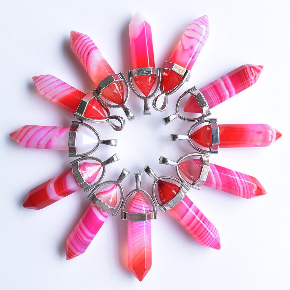 

Purple pink green Stripe onyx pillar shape point Chakra stone charms pendants for necklace earrrings jewelry making