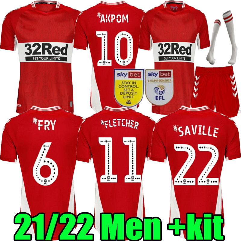 

21  MIDDleSBRouGH Soccer jersey home red 2021 2022 FRY FLETCHER Ashley Michael AKPOM FLINT SAVILLE WING ASSOMBALONGA Men  football shirts set, 2021 home