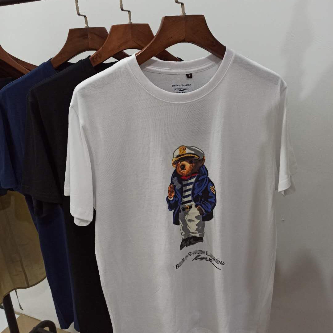

US size Polo Bear shirt men Martini Bear tshirt USA Short sleeve standard EU UK size shirts Hockey Bear Captain Navy Blue dropshipping, White;black
