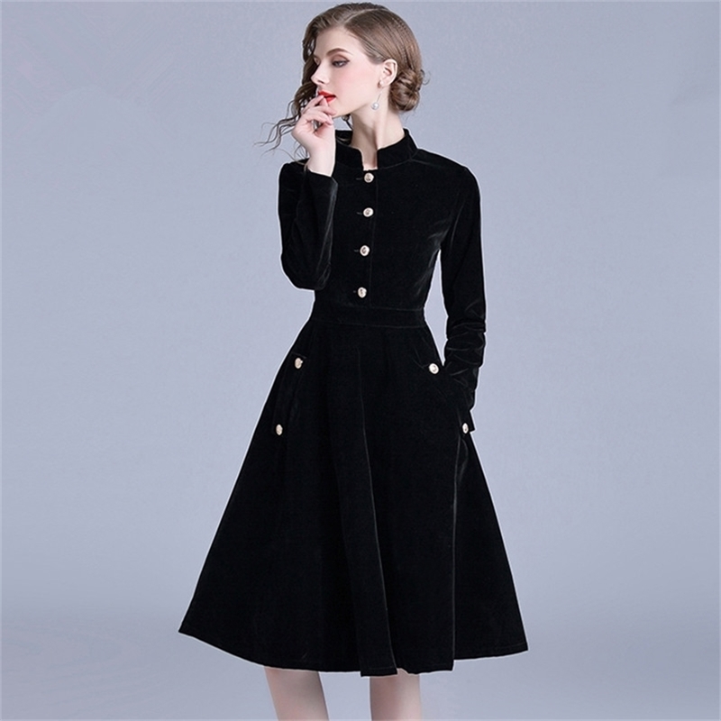 

High Quality Vintage Velvet Dress Long Sleeve Ball Gown Dresses Elegant Celebrity Evening Party Vestidos Women' Clothing 210603, Picture color