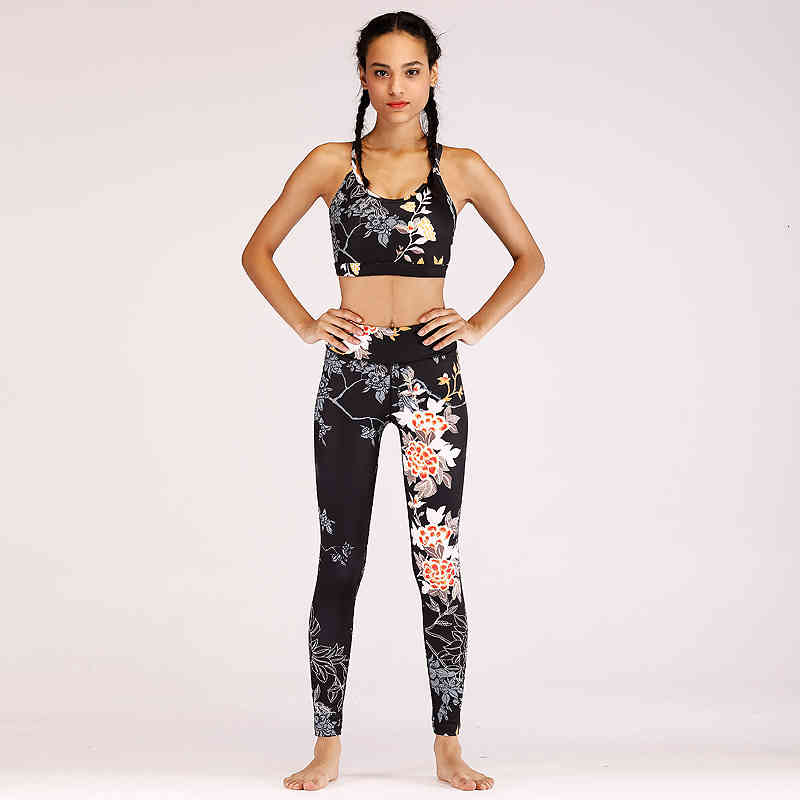 

Women's Pants & Capris Floral Fitness Women Sets Yoga 2peice Sport Suit Gym Wear Running Clothing Sportswear Tracksuit Womens Top, Print set