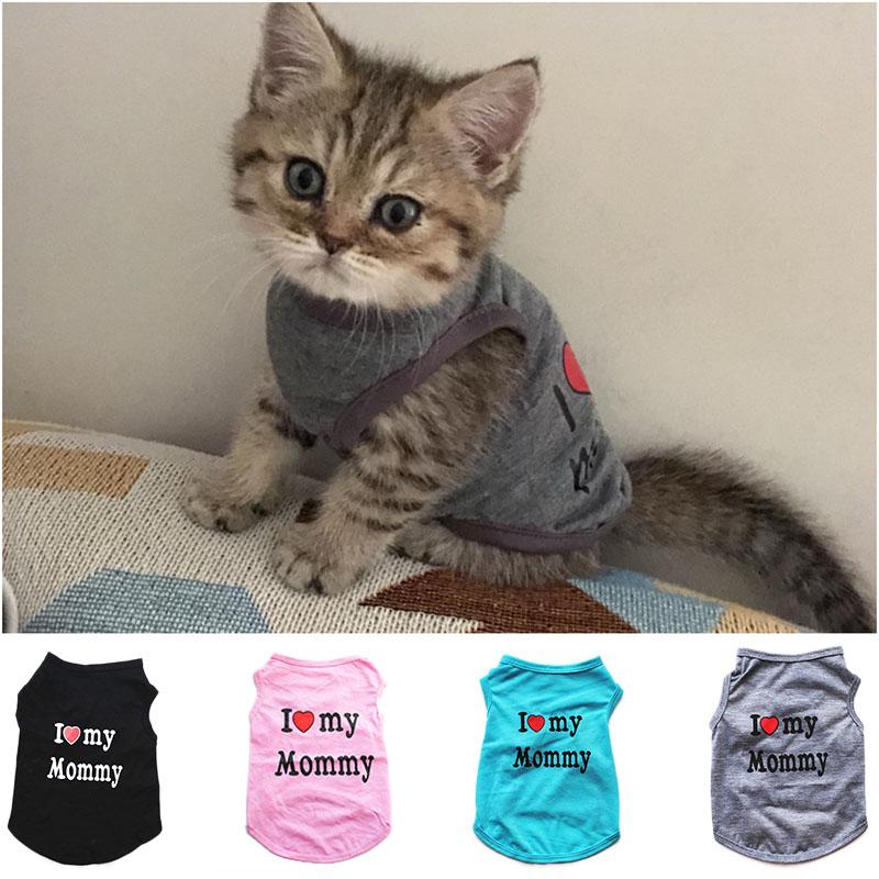 

Cat Costumes Huisdier Kleding Casual Puppy Hond Kat "I Love Mama & Papa" Print Vest T-shirt 100% Katoenen