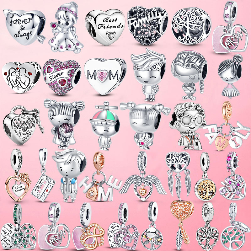 

2021 925 Sterling Silver Girls Boys Mom Heart Dangle Charm Family Tree Bead Fit Pandora Bracelet Silver Jewelry DIY Thanksgiving