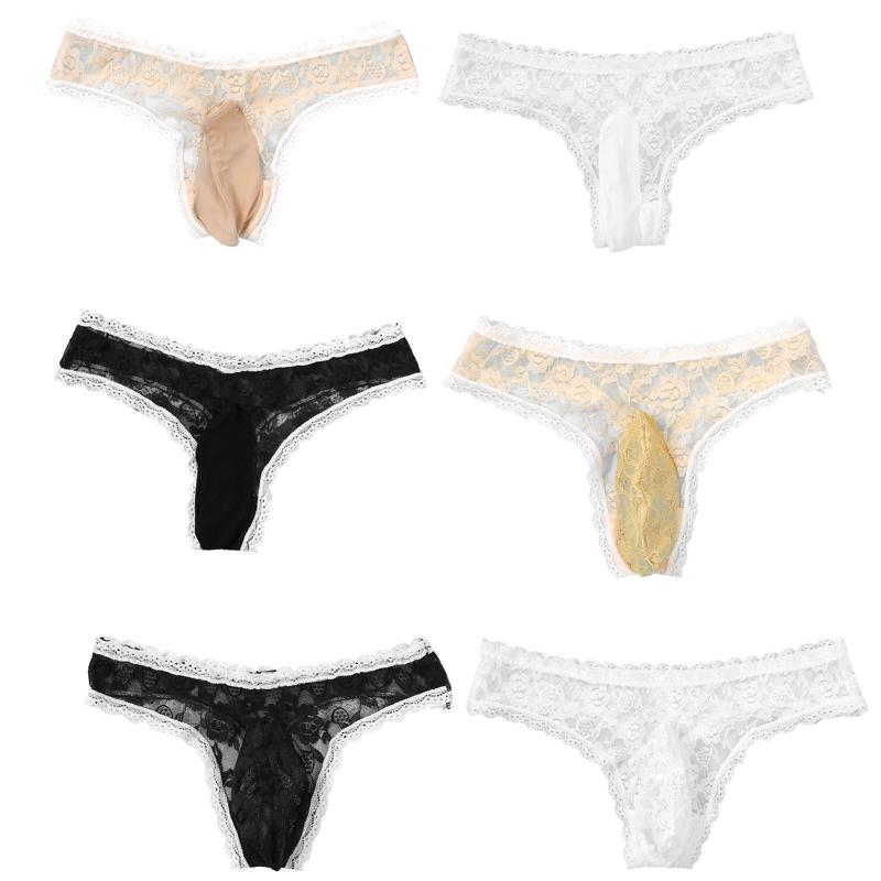 

Mens Sexy Lingerie Floral Lace G-string Underwear Bulge Pouch See-through Sissy Briefs Panties See Through Underpants Men's G-Strings, Blue