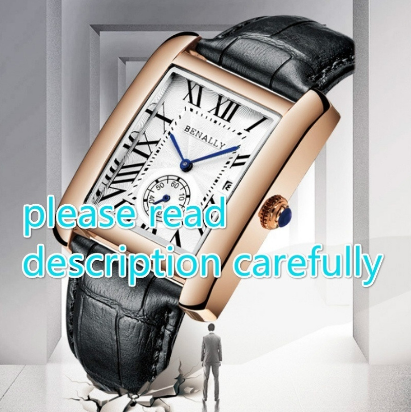 

Men's Watch Couple Watches Quartz Wristwatch Gold Gift Decoration Table Leather Band Herrenuhr Damenuhr Montre Homme, Black large