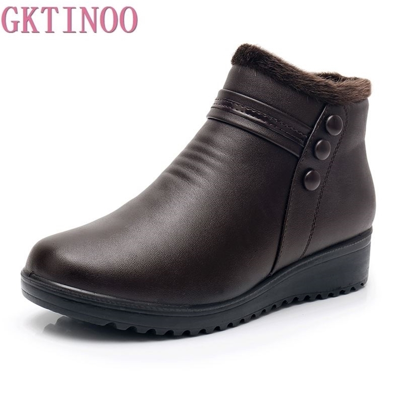 

GKTINOO Fashion Winter Boot Leather Ankle Warm Mom Autumn Plush Wedge Shoes Woman Big Size 35-41 211105, 8872 black