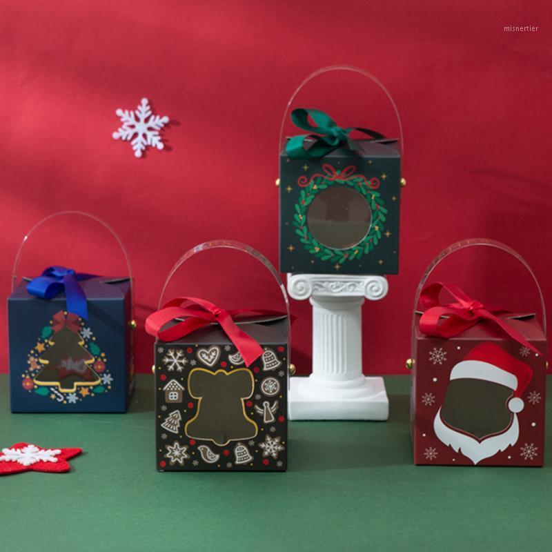 

Gift Wrap 5pcs/pack Christmas Cake Box Year Party Hanmade Dessert Decoration For Home Handle Paper Boxes Santa Claus