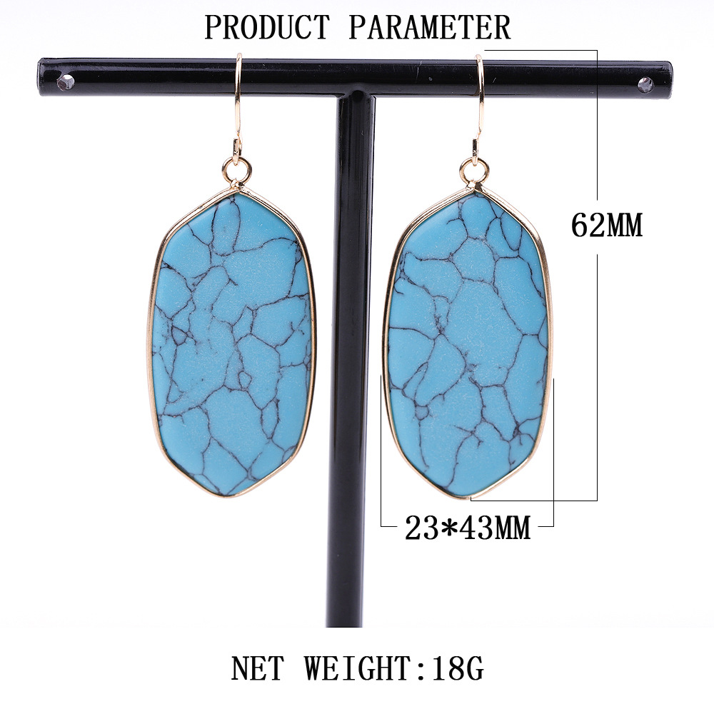 

Slice Natural Stone Hexagon Stone Earrings White Green Turquoise Pink Crystal Rose Quartz Charm Dangle Earrings Jewelry