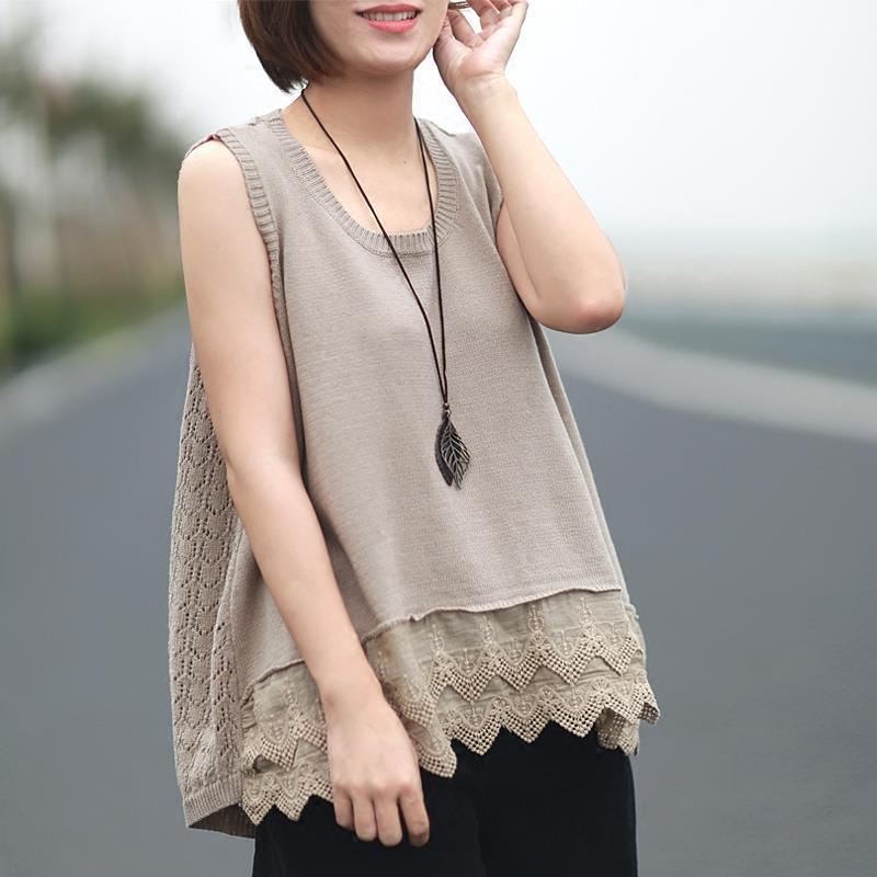 

Women's Vests Literary And Art Casual Hook Flower Hem Hollow Design Sweater Vest Winter Clothing Loose Thin A Word, Gray