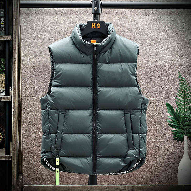 

Men's Down Vest Winter Warm White Duck Down Puffy Padded Waistcoat Fashionable Windproof Thick Jacket Outwear Male Clothes Y1103, Orange