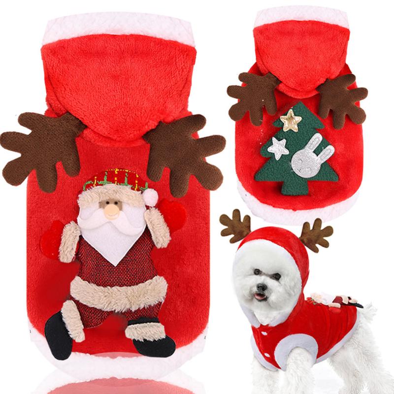 

Dog Apparel Pet Christmas Clothes Puppy Xmas Santa Reindeer Costume Winter Warm Fleece Hoodies Sweater Coat For Small Dogs Cats, Tree