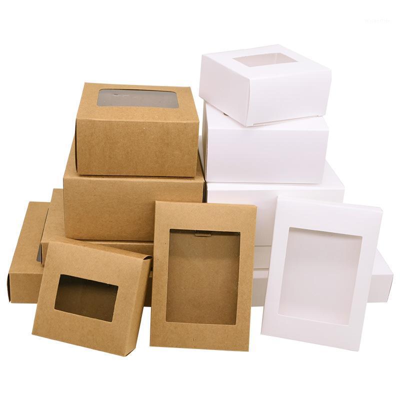 

Gift Wrap 6pcs White Black Kraft Paper Candy Boxes No Printed Box With Clear Pvc Window For Wedding Birthday Party Decoration 6 Size