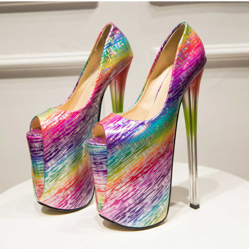 

Fashion Sexy High Heels Fetish Shoes Woman 22cm Peep Toe Pumps Heeled Women Platform Party Stripper Shoes Large Size 210429, Silver