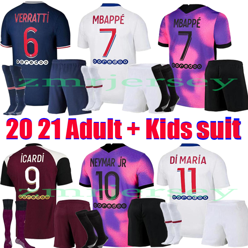 

2020 2021 Maillots de Fourth soccer jersey 20 21 MBAPPE ICARDI shirt adults kids maillot de foot Paris PAREDES hommes football uniform kits, Black