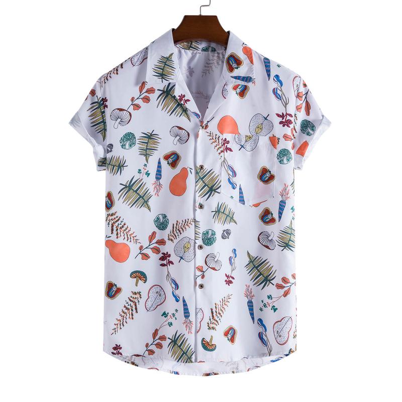 

Men' Casual Shirts Camisa Hombre Hawaiian Shirt Man Summer Fashion Flower Short Sleeve Camisas De, White