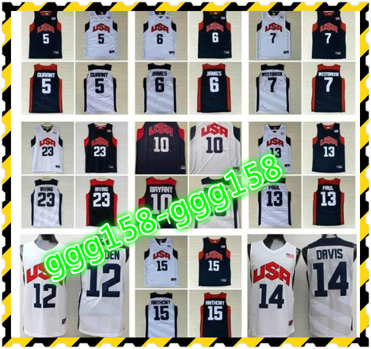 

Mens Basketball 2012 Team USA Jersey Kevin 5 Durant LeBron 6 James 12 Harden Russell 7 Westbrook Chris 13 Paul Deron 8 Williams Anthony 23 Davis