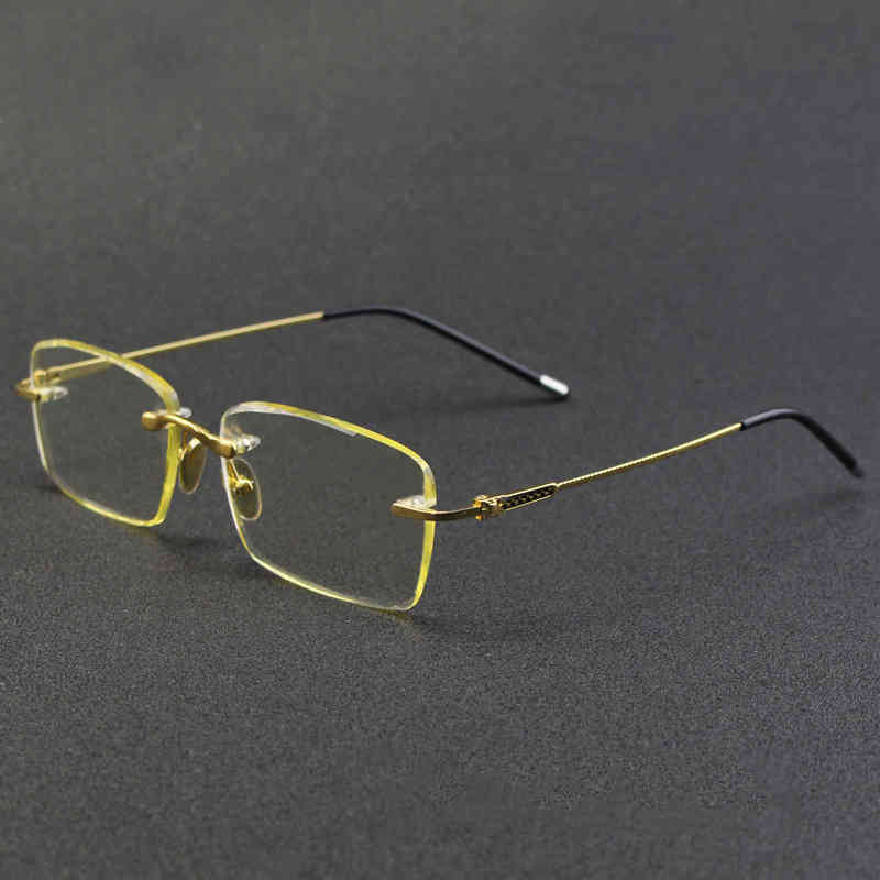 

Factory Direct Price Luxury Vintage Men Women 2021 Crystal Stone Lens Rimless Man Retro Yellow Eyeglasses Clear Eyewear Oculos