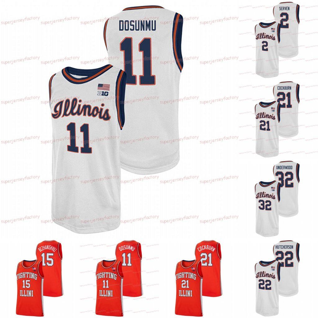 

2021 Illinois Basketball Jersey Fighting Illini NCAA College Basketball Jerseys Ayo Dosunmu Kofi Cockburn Trent Frazier Da'Monte Williams Mi, Black;red