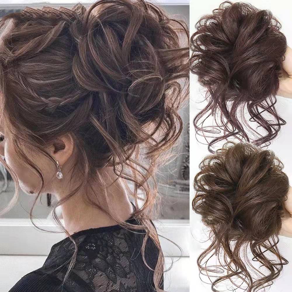 

Women's Fashion designed natural synthetich hair ring with tail rubber band ins girls' hair bun curly chignon, Rubber band-in hair ring