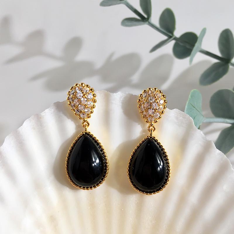 

Dangle & Chandelier Fashion Golden Cz Black Water Drop Stone Earring For Women