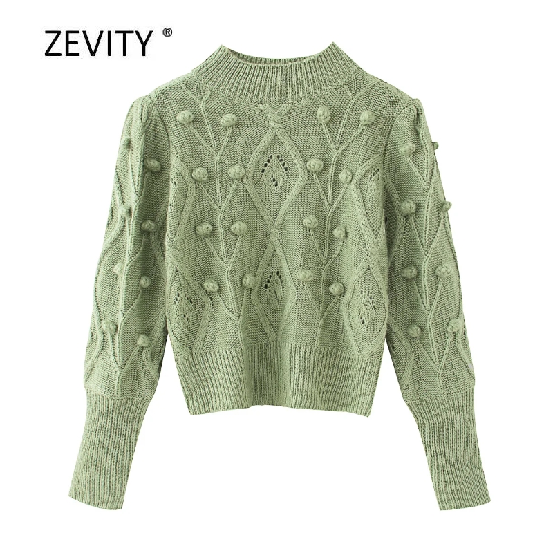 

Zevity new women fashion solid color ball appliques knitting sweater ladies long sleeve casual sweaters chic pullovers tops S309, Default color