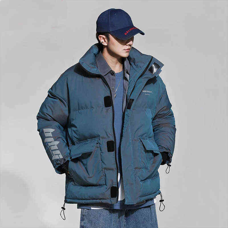 

Short Glossy Down Jacket Men 2021 New Winter Bread Clothes Fashion Couple Thicken Parka Men's Jacket Coat Y1103, Blue