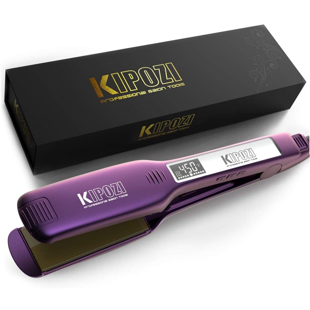 

KIPOZI Professional Hair Straightener Steam Flat Iron Dual Voltage Instant Heating Hair Straightener LCD Display Styling Tool