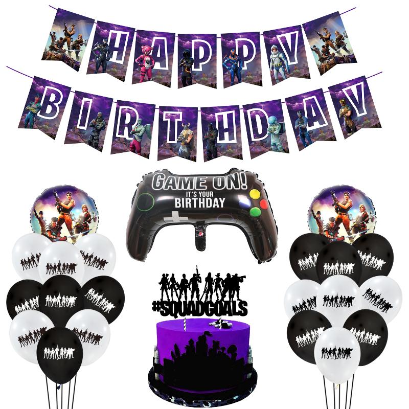 

Party Decoration Video Game Theme Fortnites Birthday Supplies Paper Banner On Foil Balloon Cool Decorations For Kids