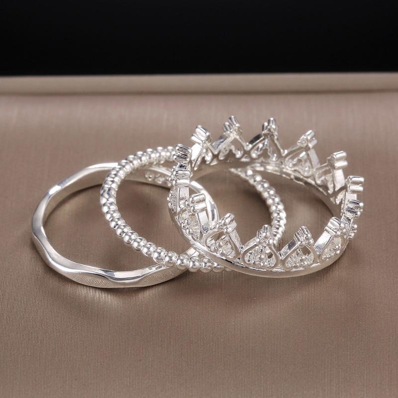 

Cluster Rings Statement Princess Crown Set For Women White Gold Color Finger Accessories Gift Girlfrend Jewelry Wholesale KCR046, Golden;silver