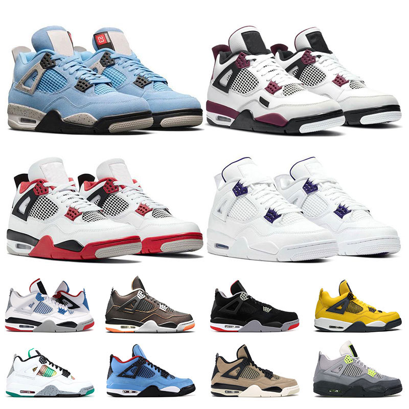 

Mens basketball shoes 4s 4 University Blue Fire red Purple Metallic Black Cat White cement sports sneakers trainers 7-13, 16 alternate