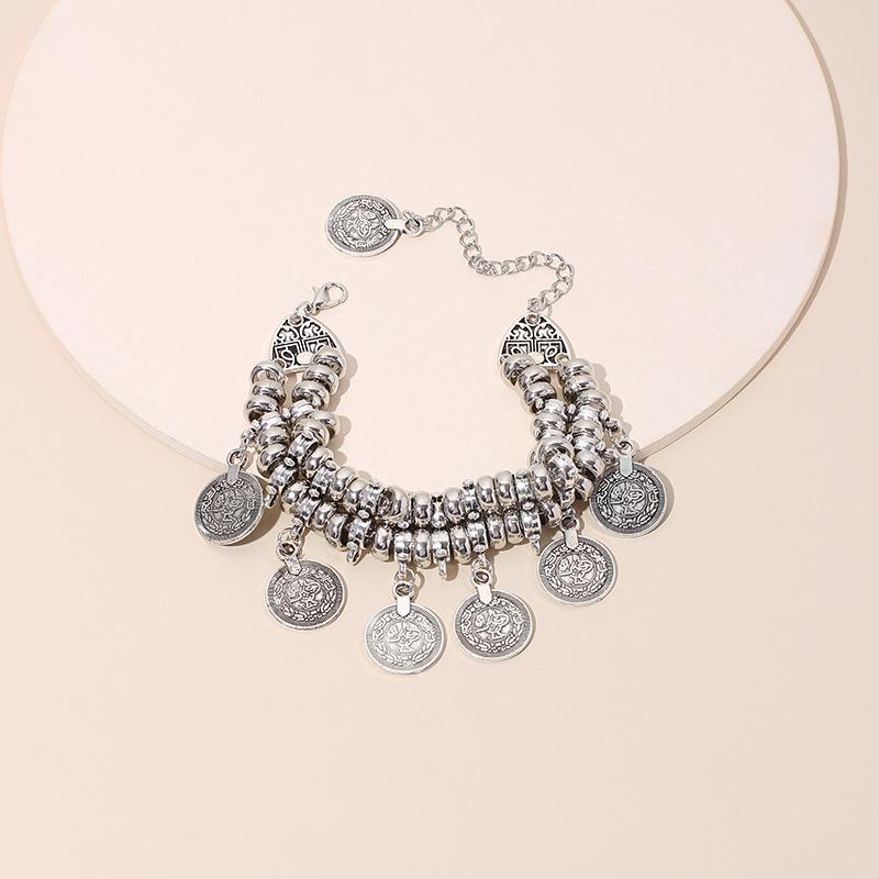

Link, Chain Hip Hop Punk Niche Coin Pendant Silver Bracelet Female Trend Creative Bohemian Ethnic Personalized Jewelry Wholesale