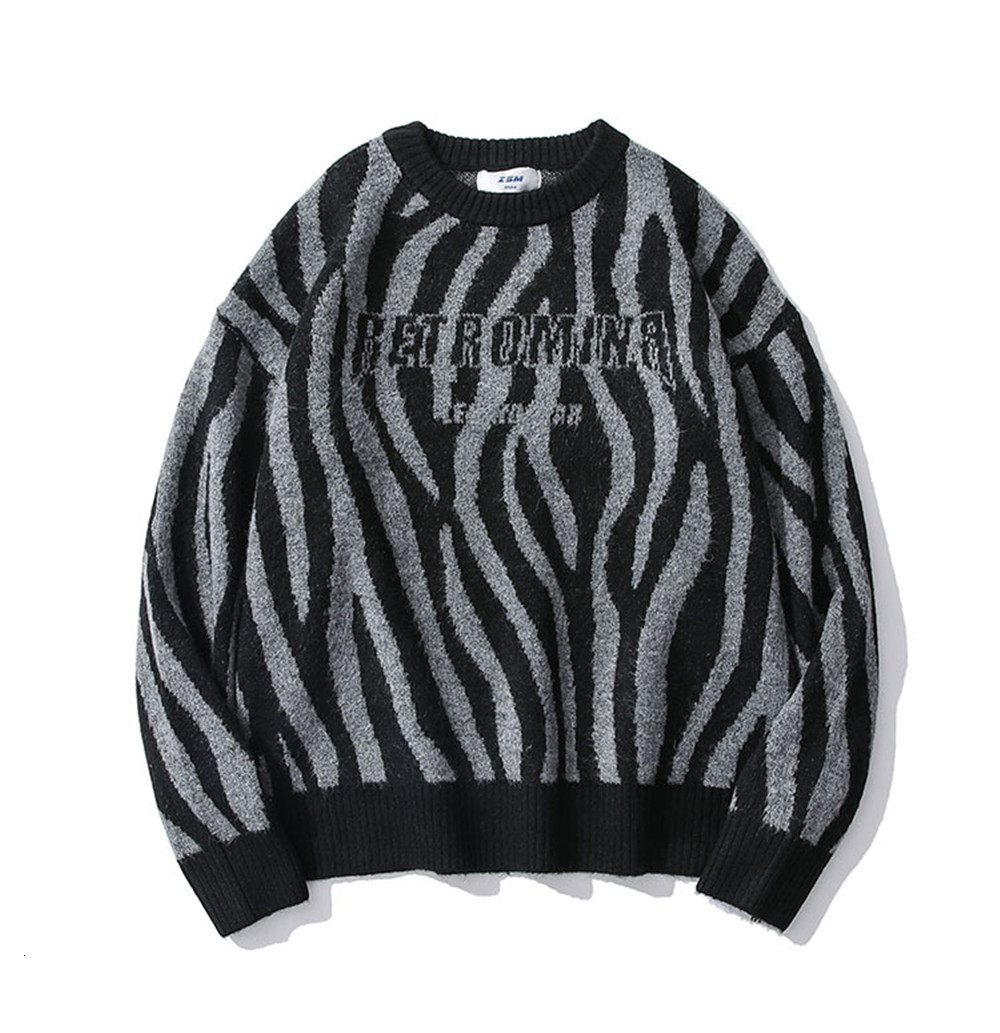

sweater knit zebra pattern letter ted men's bf lazy fashion loose round neck long sleeve pullover, White;black